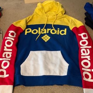Large Polaroid hoodie, blue, yellow, red and white